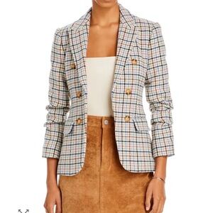 Derek Lam Cream Multi Plaid Double-Breasted Blazer